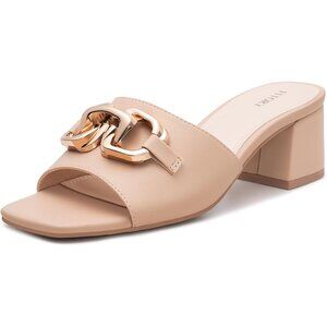 🆕Women's Nude Low Heel Sandals Chunky Block Square Open Toe Slides 2026